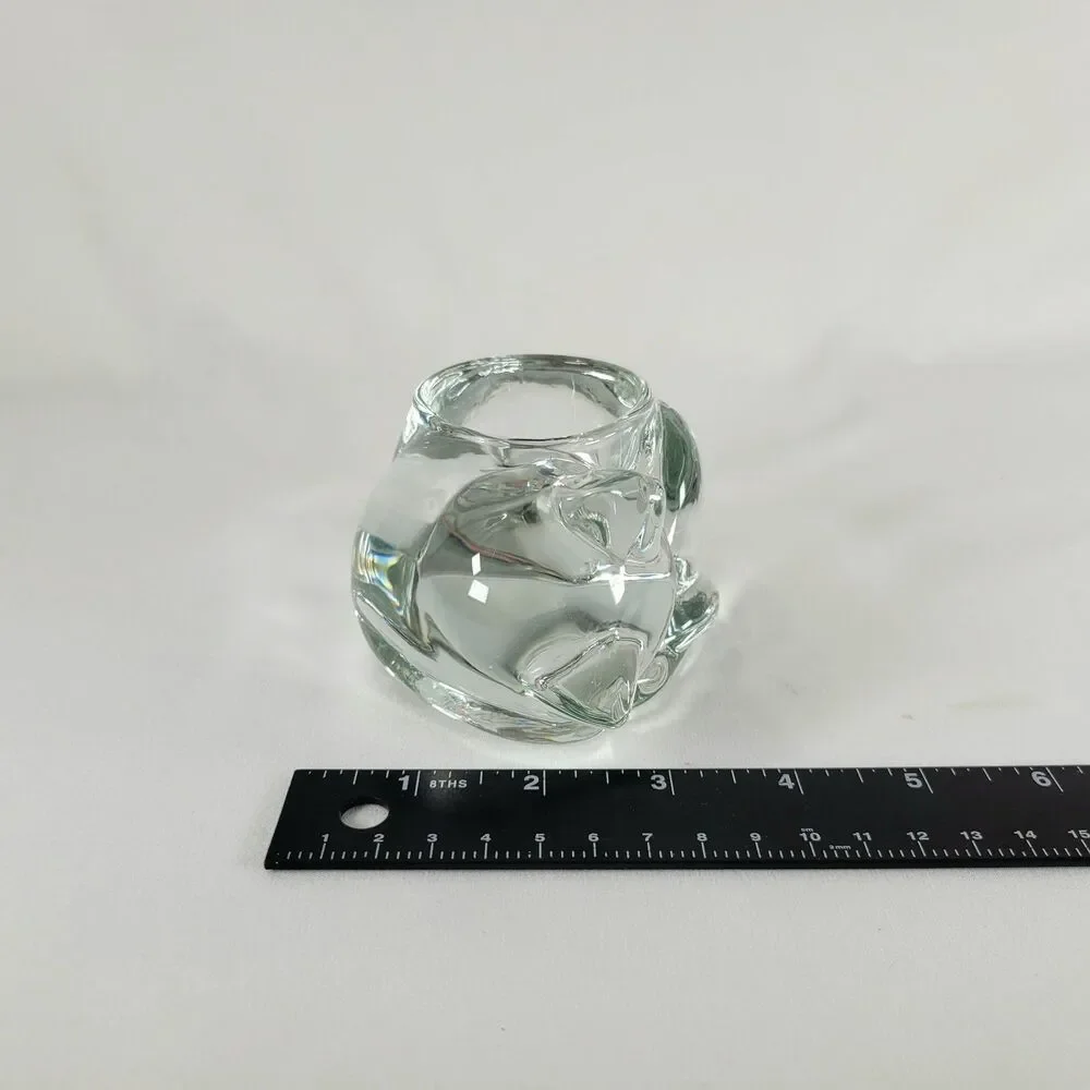 Vintage Indiana Glass Sleeping Kitty Cat Clear Votive Tealight Candle Holder MCM